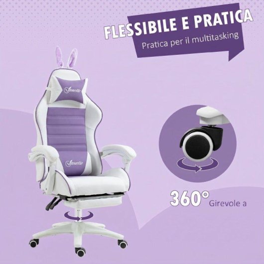 Sedia Gaming Aosom Orecchie Coniglio Viola