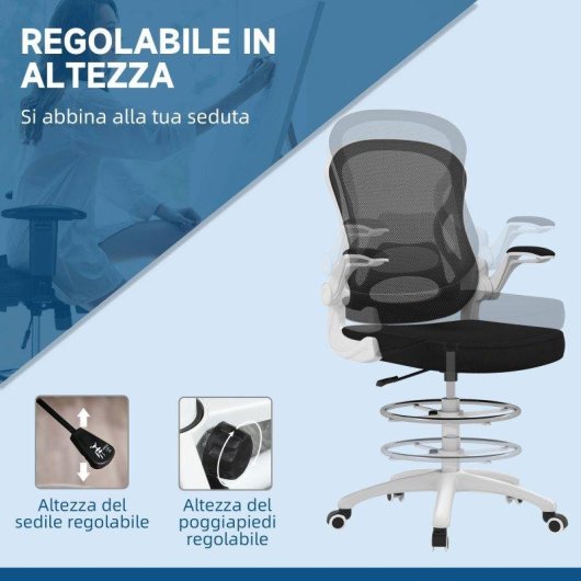 Sedia da Ufficio Ergonomica Aosom Tessuto Traspirante Altezza Regolabile