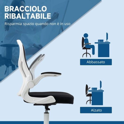 Sedia da Ufficio Ergonomica Aosom Tessuto Traspirante Altezza Regolabile