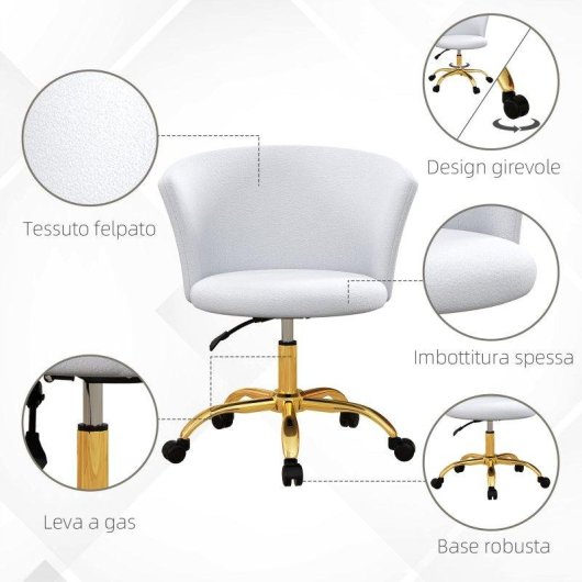 Sedia Da Ufficio Regolabile In Altezza Con Seduta Girevole Velvet Teddy B/I
