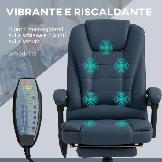 Poltrona da ufficio massaggiante Aosom 7 punti PU blu