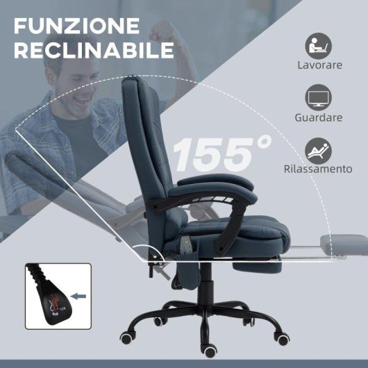Poltrona da ufficio massaggiante Aosom 7 punti PU blu