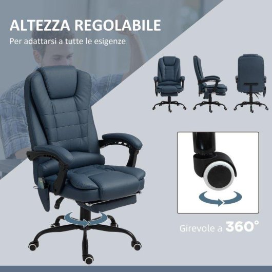 Poltrona da ufficio massaggiante Aosom 7 punti PU blu