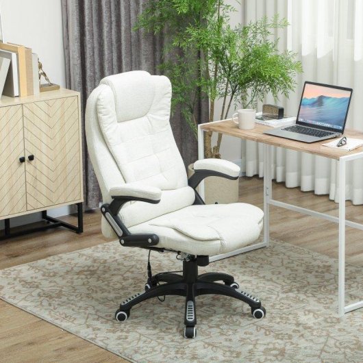 Sedia Da Ufficio Reclinabile Massaggiante Aosom Telecontrollo Lin Creme
