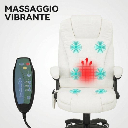 Sedia Da Ufficio Reclinabile Massaggiante Aosom Telecontrollo Lin Creme