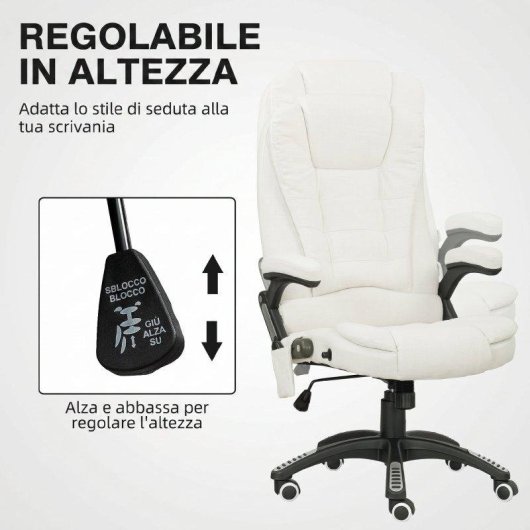 Sedia Da Ufficio Reclinabile Massaggiante Aosom Telecontrollo Lin Creme