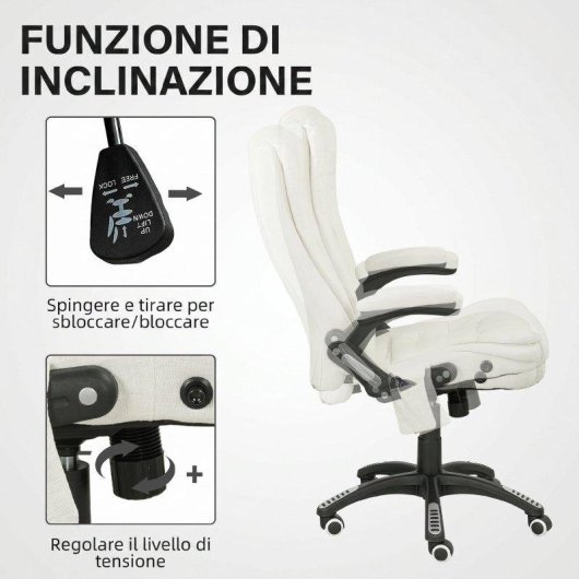 Sedia Da Ufficio Reclinabile Massaggiante Aosom Telecontrollo Lin Creme