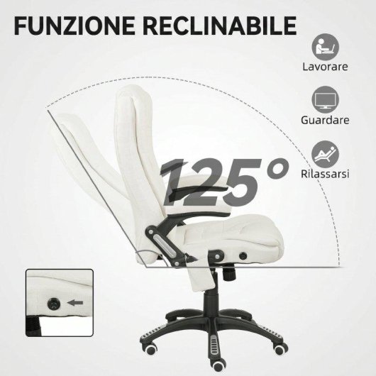 Sedia Da Ufficio Reclinabile Massaggiante Aosom Telecontrollo Lin Creme