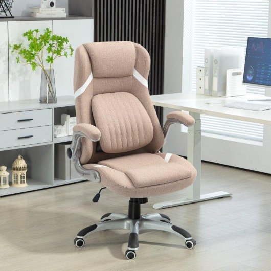 Sedia Ufficio Reclinabile Aosom Tessuto Marrone Chiaro 68x76x109-117 cm
