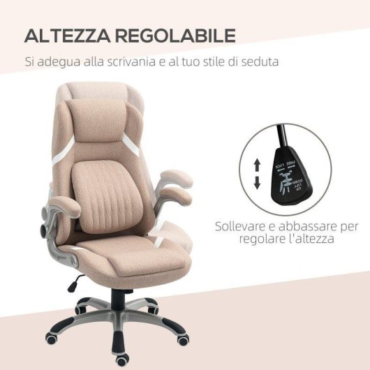 Sedia Ufficio Reclinabile Aosom Tessuto Marrone Chiaro 68x76x109-117 cm