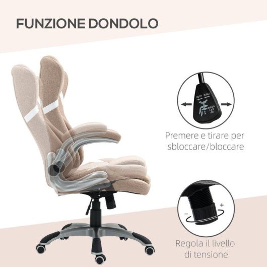 Sedia Ufficio Reclinabile Aosom Tessuto Marrone Chiaro 68x76x109-117 cm