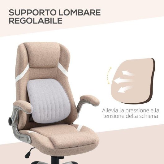 Sedia Ufficio Reclinabile Aosom Tessuto Marrone Chiaro 68x76x109-117 cm