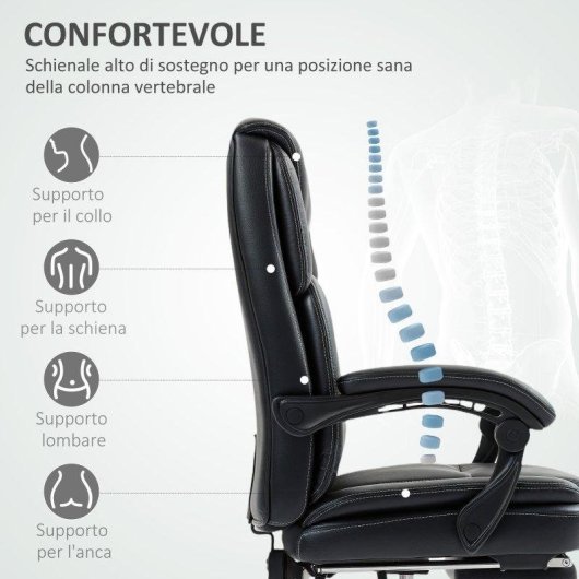 Sedia da ufficio reclinabile con poggiapiedi PU pelle Aosom