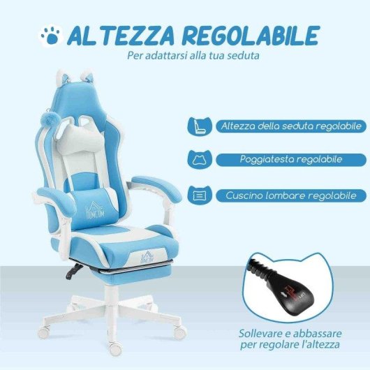 Sedia Da Gaming Aosom Reclinabile Poggiapiedi