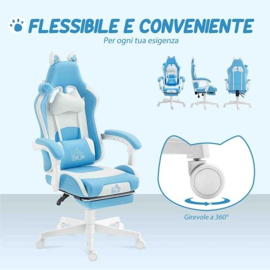 Sedia Da Gaming Aosom Reclinabile Poggiapiedi
