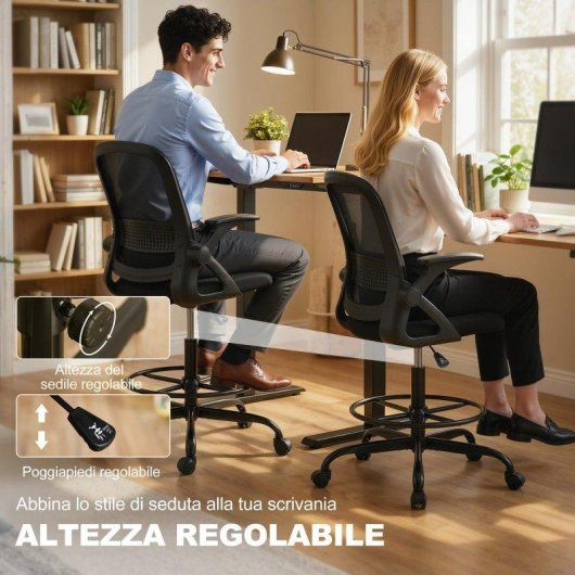 Sedia da Ufficio Ergonomica Aosom con sostegno lombare e poggiapiedi