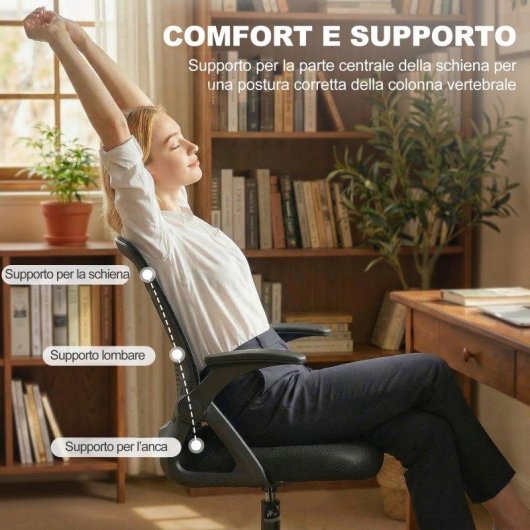 Sedia da Ufficio Ergonomica Aosom con sostegno lombare e poggiapiedi