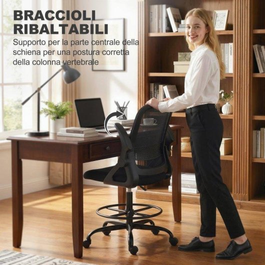 Sedia da Ufficio Ergonomica Aosom con sostegno lombare e poggiapiedi