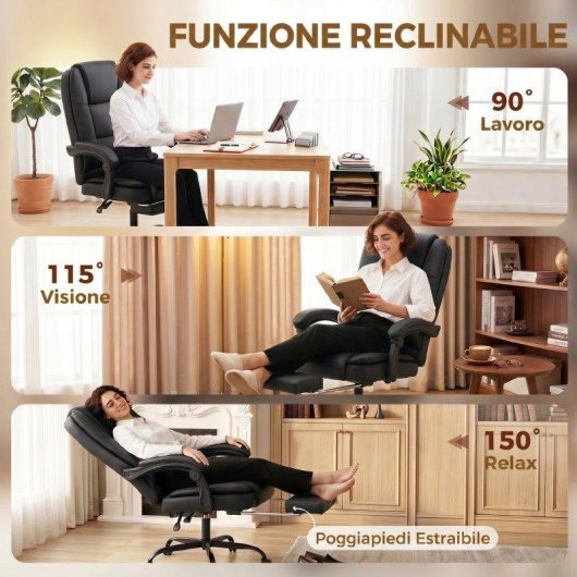 Sedia Da Ufficio Ergonomica Aosom Reclinabile 150 Gradi Poggiapiedi