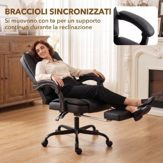 Sedia Da Ufficio Ergonomica Aosom Reclinabile 150 Gradi Poggiapiedi