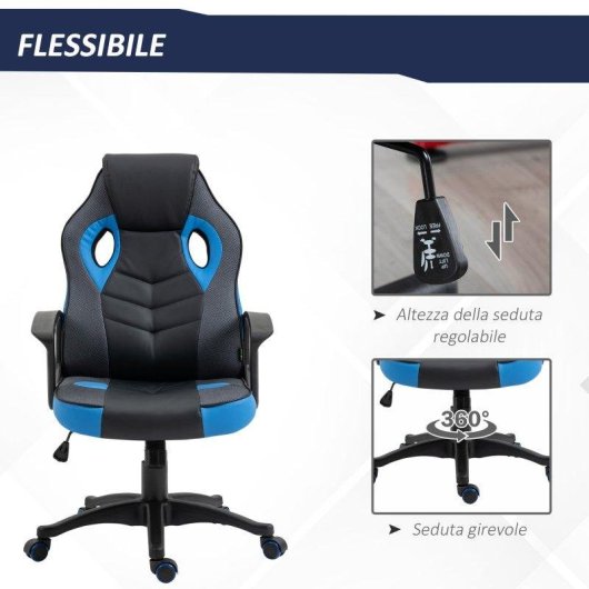 Sedia Gaming Aosom Poltrona Ufficio Ruote Similpel