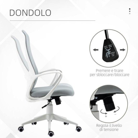Sedia Da Ufficio Ergonomica Aosom Altezza Regolabile Inclinazione 62x56x110-119,5 Cm