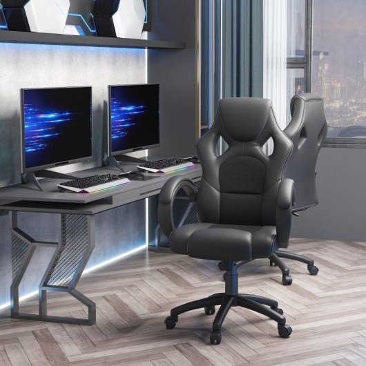 Sedia Gaming Aosom regolabile con funzione dondolo e ruote nera