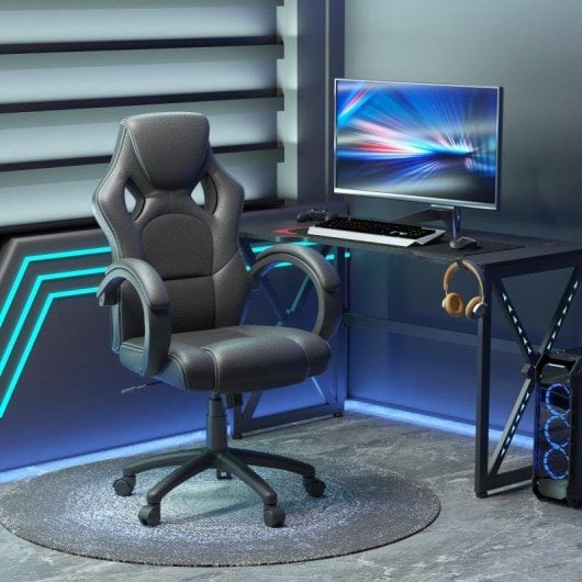 Sedia Gaming Aosom regolabile con funzione dondolo e ruote nera