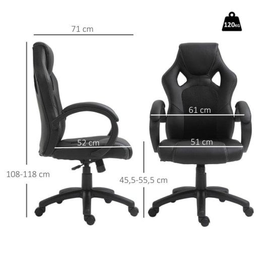 Sedia Gaming Aosom regolabile con funzione dondolo e ruote nera