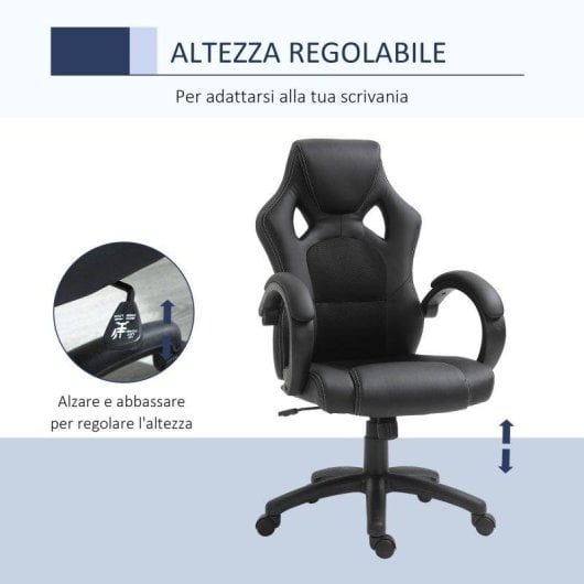 Sedia Gaming Aosom regolabile con funzione dondolo e ruote nera