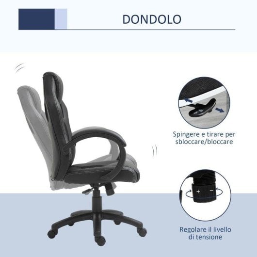 Sedia Gaming Aosom regolabile con funzione dondolo e ruote nera