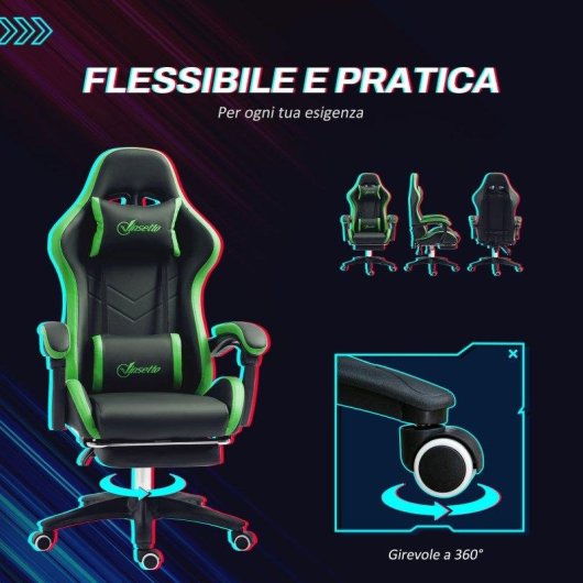 Sedia Gaming Aosom Altezza Regolabile Schienale Reclinabile 65x65x121-129 cm