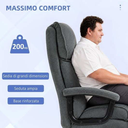 Sedia da Ufficio Rinforzata Aosom 200 kg velluto grigio