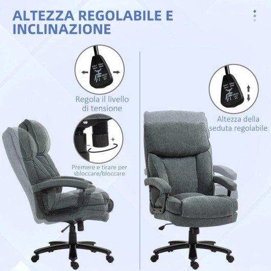 Sedia da Ufficio Rinforzata Aosom 200 kg velluto grigio