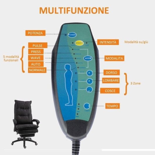 Sedia da ufficio Aosom con 6 punti massaggianti e altezza regolabile