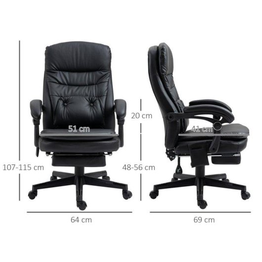 Sedia Da Ufficio Massaggiante Aosom 64x69x107-115cm Nero