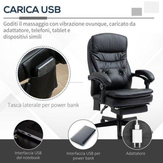 Sedia Da Ufficio Massaggiante Aosom 64x69x107-115cm Nero