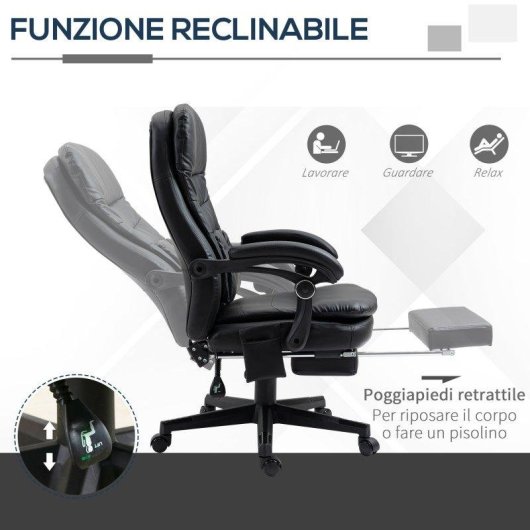 Sedia Da Ufficio Massaggiante Aosom 64x69x107-115cm Nero