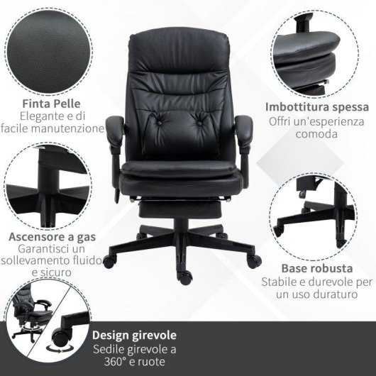 Sedia Da Ufficio Massaggiante Aosom 64x69x107-115cm Nero