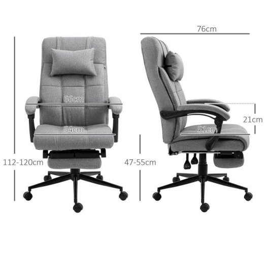 Sedia da Ufficio Ergonomica Aosom Reclinabile 66x76x112-120cm Grigio