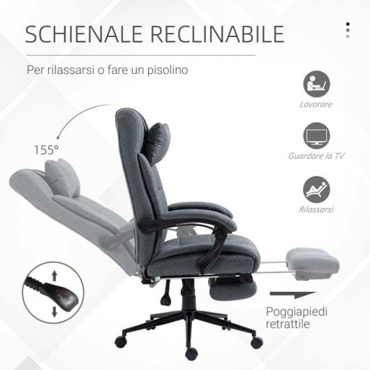 Sedia da Ufficio Ergonomica Aosom Reclinabile 66x76x112-120cm Grigio