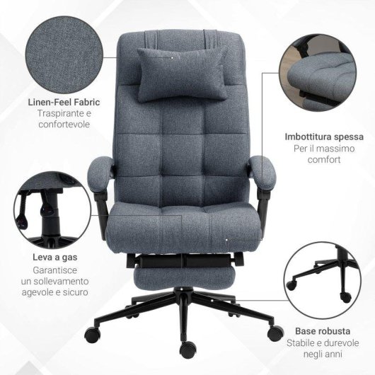 Sedia da Ufficio Ergonomica Aosom Reclinabile 66x76x112-120cm Grigio