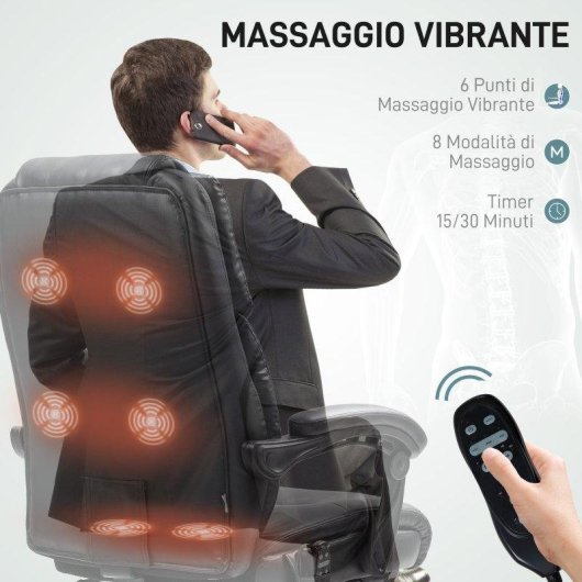 Sedia da ufficio massaggiante Aosom nero con poggiapiedi