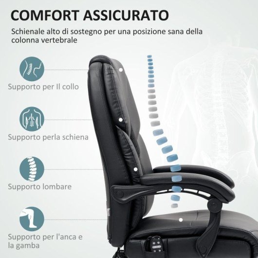 Sedia da ufficio massaggiante Aosom nero con poggiapiedi