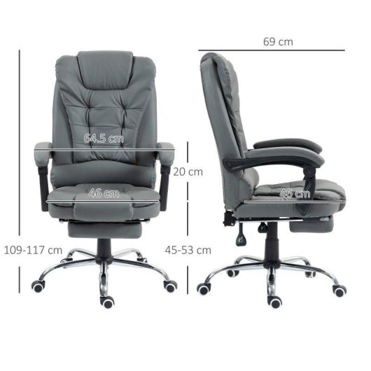 Sedia Da Ufficio Ergonomica Aosom 145 deg Poggiapiedi Grigio