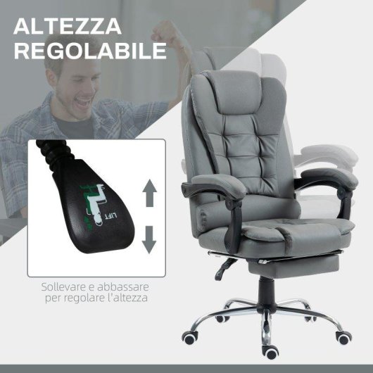 Sedia Da Ufficio Ergonomica Aosom 145 deg Poggiapiedi Grigio