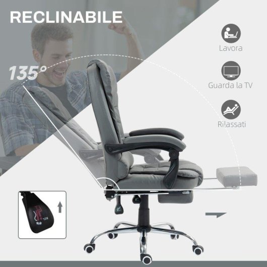 Sedia Da Ufficio Ergonomica Aosom 145 deg Poggiapiedi Grigio