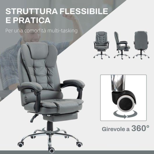 Sedia Da Ufficio Ergonomica Aosom 145 deg Poggiapiedi Grigio