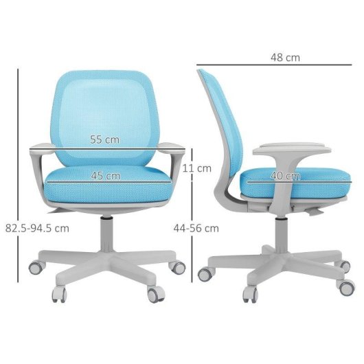 Sedia Da Ufficio Ergonomica Aosom Azzurra Altezza Regolabile 5 Ruote
