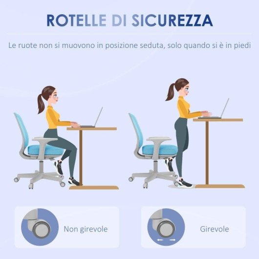 Sedia Da Ufficio Ergonomica Aosom Azzurra Altezza Regolabile 5 Ruote